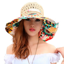 Load image into Gallery viewer, foldable flower colored straw summer cap