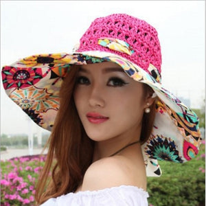 foldable flower colored straw summer cap