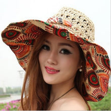 Load image into Gallery viewer, foldable flower colored straw summer cap