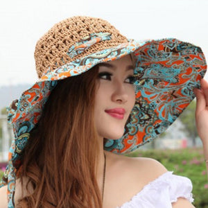 foldable flower colored straw summer cap